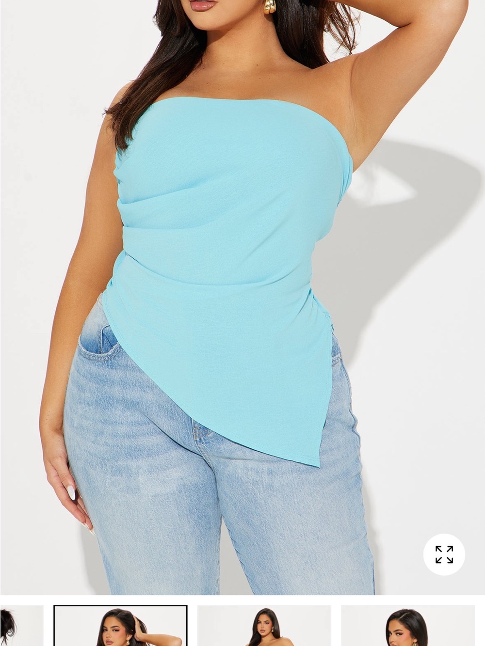 *4 for $30* Strapless Asymmetrical Hem Women's Top in Light Blue